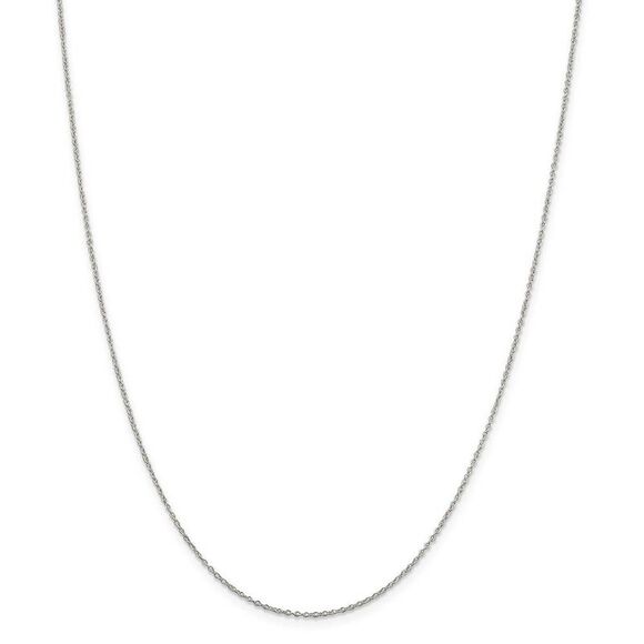 1.1mm Rhodium Plated Sterling Silver Solid Cable Chain Necklace, 18 In - Picture 1 of 6